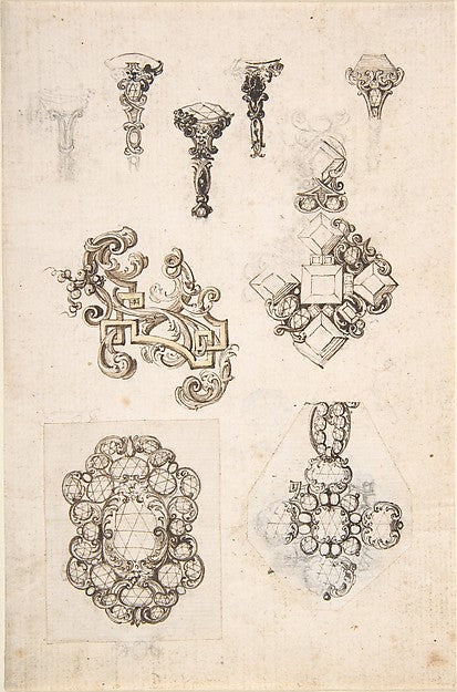 Sheet of Jewelry or Decorative Designs 17th cent-Anonymous, It, Poster Print