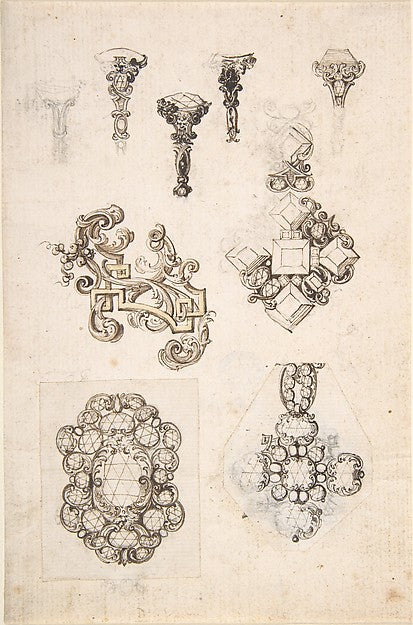 Sheet of Jewelry or Decorative Designs 17th cent-Anonymous, It,16x12