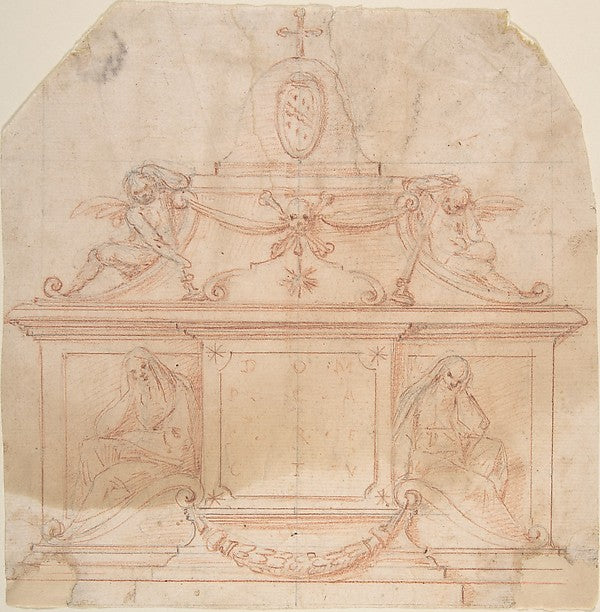 Tomb Monument with Crucifix and Coat of Arms 17th cent-Anonymo, Poster Print
