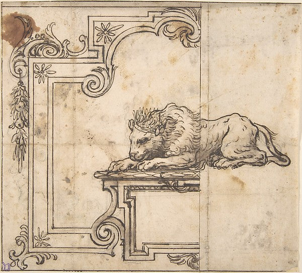 Design for a Frame with Two Compartments and a Crowned Lion 17, Poster Print