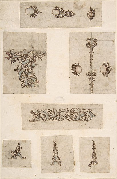 Sheet of Jewelry Designs 17th cent-Anonymous, Italian, 17th ce, Poster Print