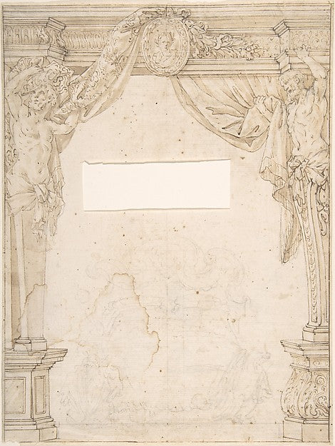 Herms Supporting and Overdoor with Portrait Oval 17th cent-Ano, Poster Print