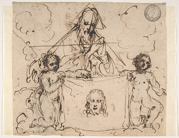 Veronica's Veil Held by Two Angels and God the Father 17th cen,  Poster Print Wall Art