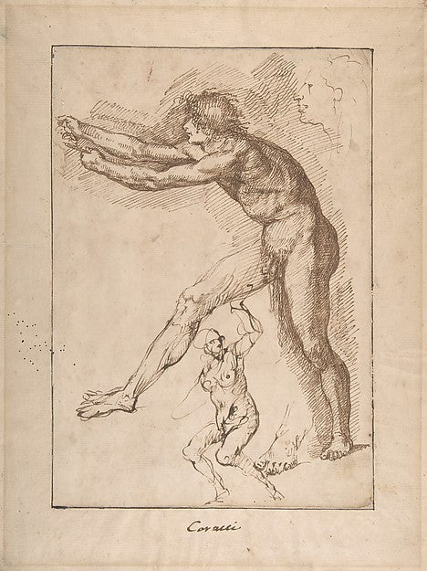 Studies of a Nude Male Figure 17th cent-Anonymous, Italian, Ro,  Poster Print Wall Art