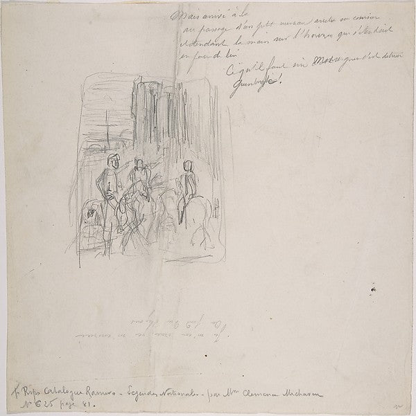 Three figures on horseback with indications at right-Félicien,  Poster Print Wall Art