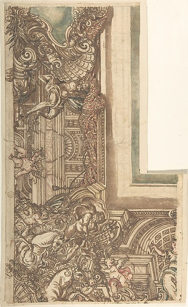 Ceiling Design with Neptune in Corner 17th cent-Anonymous, Ita,16x12"(A3) Poster