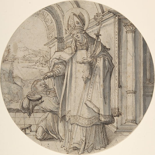 Saintly Prelate Distributing Alms 1505–62-Attributed to Christ,16x12"(A3) Poster