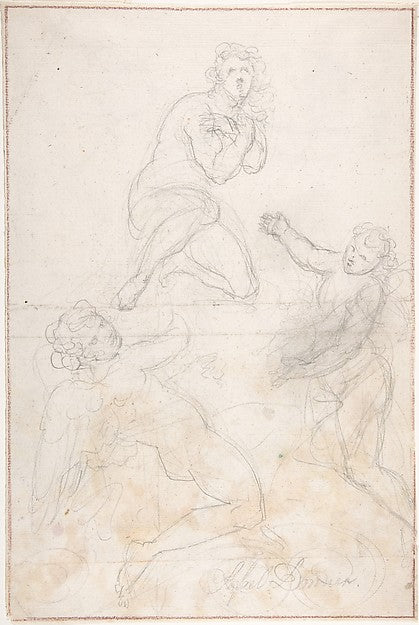 Kneeling Female Nude and Two Studies of Angels early 18th cent,16x12"(A3) Poster
