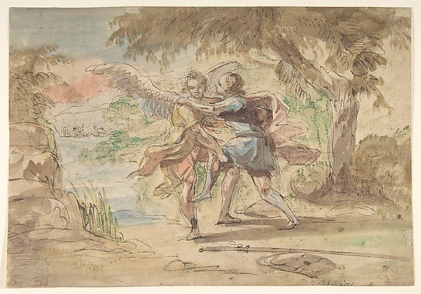 Jacob and the Angel late 17th–mid-18th cent-Johann Jacob Eybel,16x12"(A3) Poster