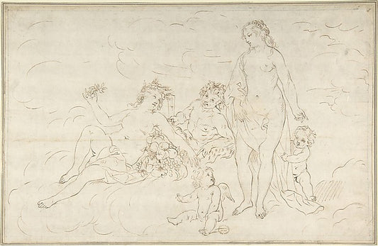 Nymphs  Satyr? and Putti 17th cent-Anonymous, Italian, Roman-B,16x12"(A3) Poster