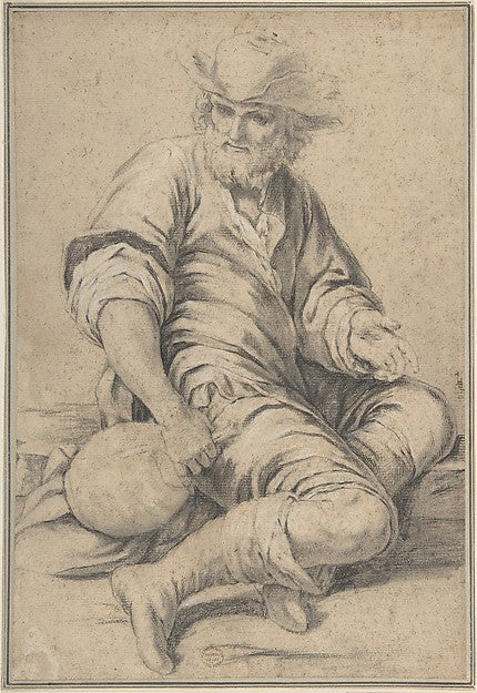 Seated Man Holding a Jug 17th cent-Anonymous, Italian, Roman-B,16x12"(A3) Poster