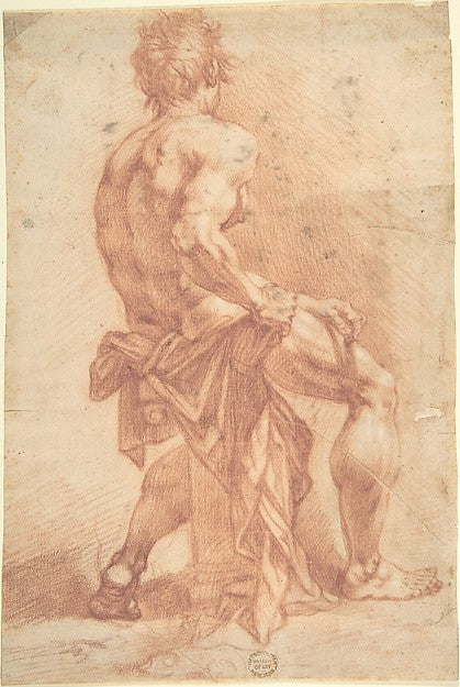 Male Figure Seated on a Column 18th cent-Anonymous, Italian, f,16x12"(A3) Poster