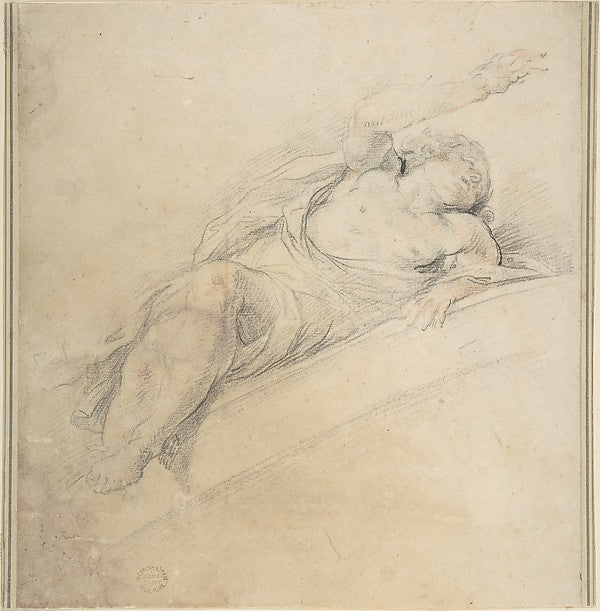 Reclining Figure 17th cent-Anonymous, Italian, Roman-Bolognese,16x12"(A3) Poster