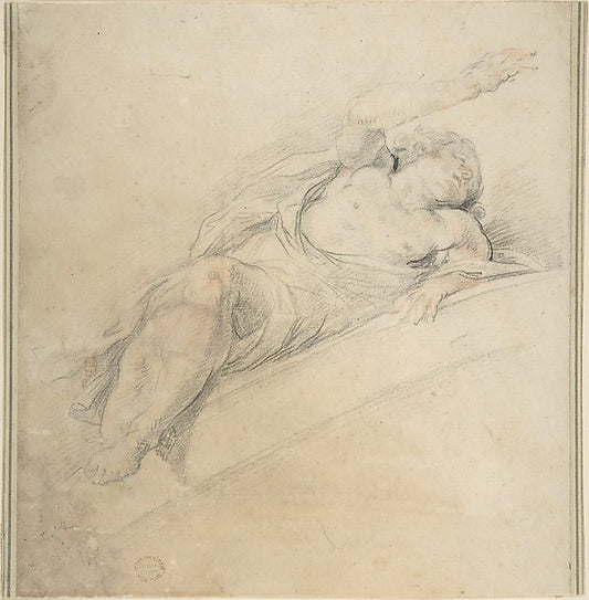 Reclining Figure 17th cent-Anonymous, Italian, Roman-Bolognese,16x12"(A3) Poster