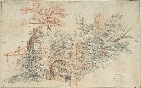 Ruins and Trees 17th cent-Anonymous, Italian, Roman-Bolognese,,16x12"(A3) Poster