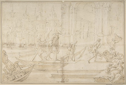 Venetian Scene 18th cent-Anonymous, Italian, Venetian, 18th ce,16x12"(A3) Poster
