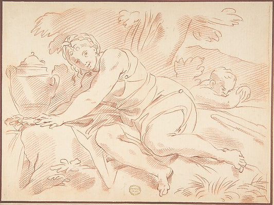 Nymph and Cupid 17th cent-Anonymous, Italian, Roman-Bolognese,,16x12"(A3) Poster