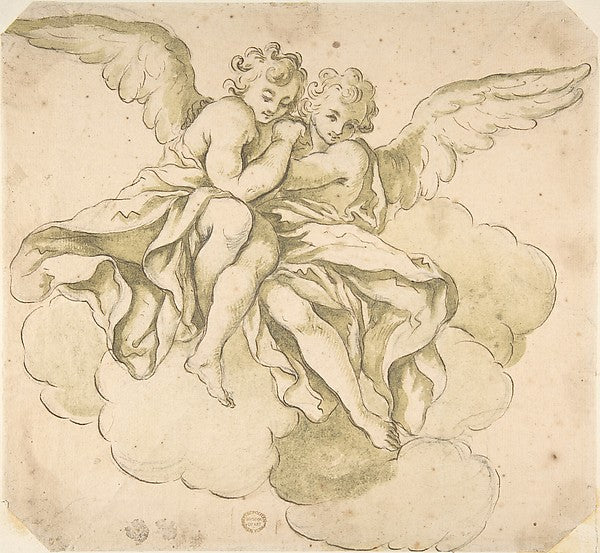 Two Angels 17th cent-Anonymous, Italian, Roman-Bolognese, 17th,16x12"(A3) Poster