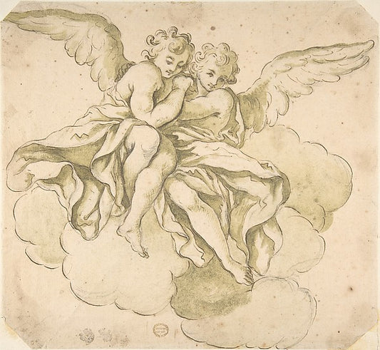 Two Angels 17th cent-Anonymous, Italian, Roman-Bolognese, 17th,16x12"(A3) Poster