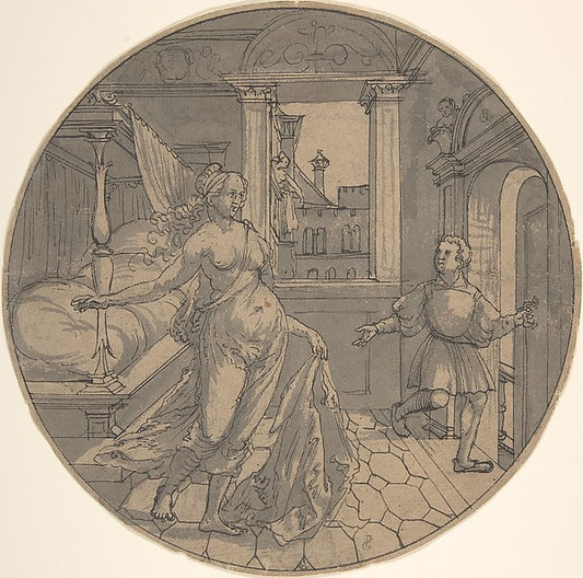 Joseph and Potiphar's Wife 1510–50-Georg Pencz,16x12"(A3) Poster