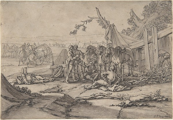 Cavalry Men at Rest late 17th–mid-18th cent-Georg Philipp Ruge,  Poster Print Wall Art