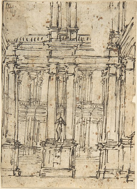 Architectural Drawing 18th cent-Anonymous, Italian, first half,16x12"(A3) Poster
