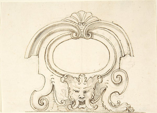Cartouche with a Mask 18th cent-Anonymous, Italian, Venetian,,16x12"(A3) Poster