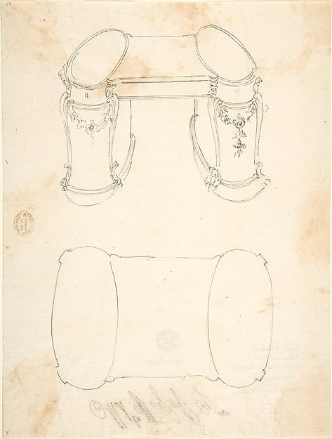 Two Design Drawings for a Writing Desk 18th cent-Anonymous, It,16x12"(A3) Poster