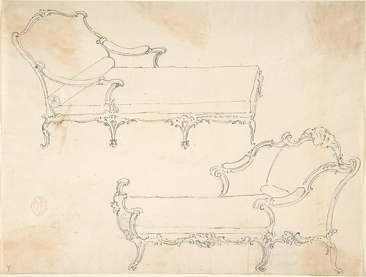Two Design Drawings for Day-Beds 18th cent-Anonymous, Italian,,16x12"(A3) Poster
