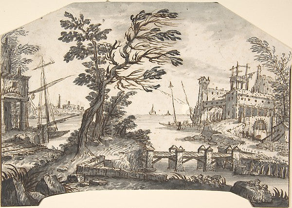 Landscape Drawing for a Wall-Decoration 18th cent-Anonymous, I,16x12"(A3) Poster