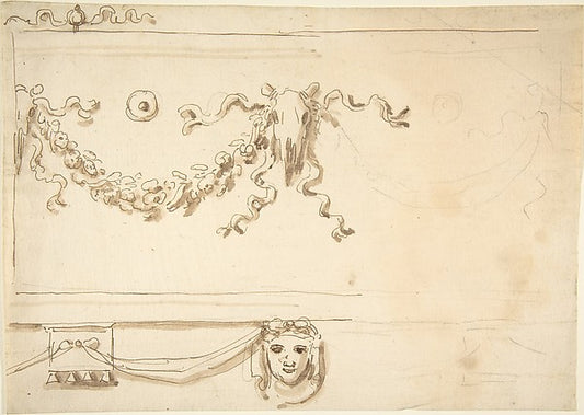 Design for a Frieze: Garland and Animal Skull 18th cent-Anonym,16x12"(A3) Poster