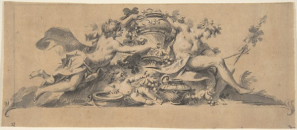 Design for a Vignette  with Two Figures flanking a Vase 18th c,16x12"(A3) Poster