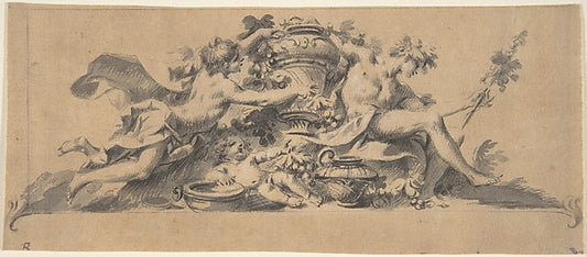 Design for a Vignette  with Two Figures flanking a Vase 18th c,16x12"(A3) Poster