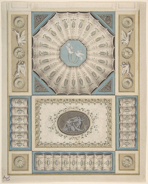 Design for Ceiling Decoration in Neoclassical Style 1790-Anony,16x12"(A3) Poster
