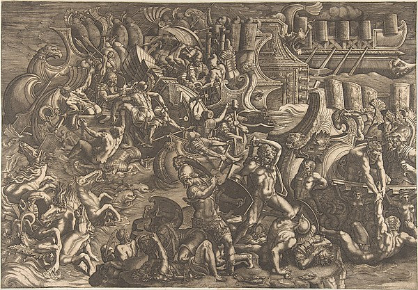 Naval Battle Between Greeks and Trojans 1538-Giovanni Battista,  Poster Print Wall Art