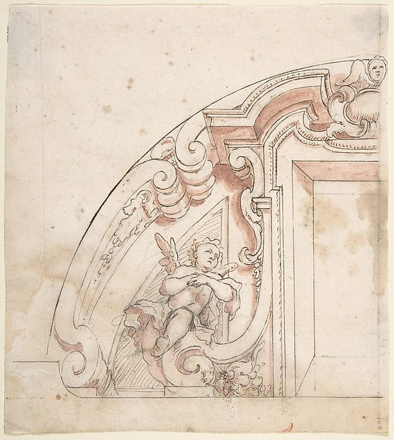 Design for One Half of a Lunette with a Window and Putto at Le,16x12"(A3) Poster