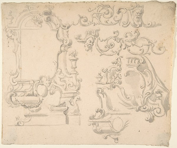 Designs for Wall Ensemble with Scroll and Grotesque Motifs 170,  Poster Print Wall Art