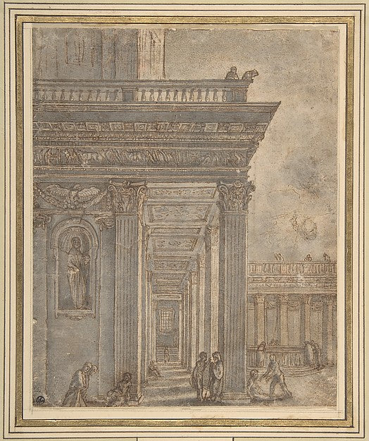 A Temple in a Courtyard  late 16th–early 17th cent-Adam Elshei,16x12"(A3)Poster