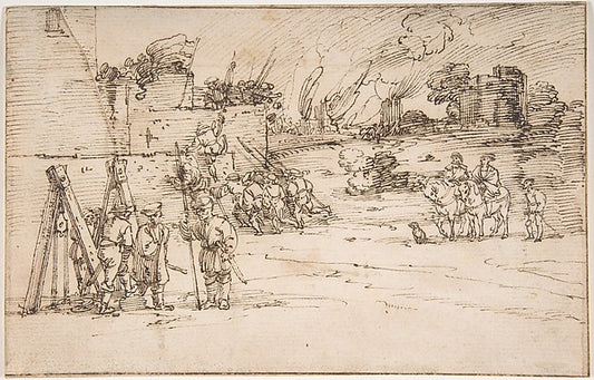 Soldiers Besieging a Castle c1530-Anonymous, Swiss, 16th cent,16x12"(A3) Poster