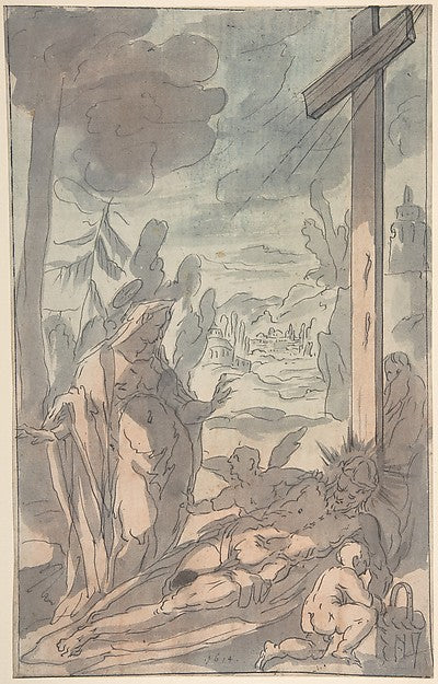 The Standing Virgin Lamenting the Dead Christ at the Foot of t,16x12"(A3) Poster