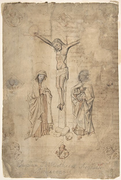 Crucifixion with the Virgin and St. John the Evangelist 15th c,16x12"(A3) Poster