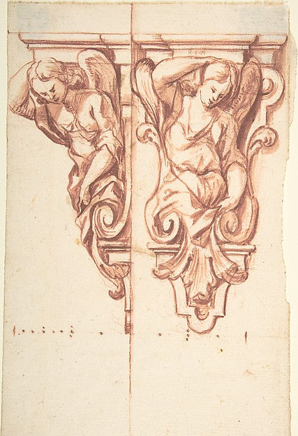 Design for sculpted angeli. 1700–1780-Anonymous,Italian,Pied,  Poster Print Wall Art