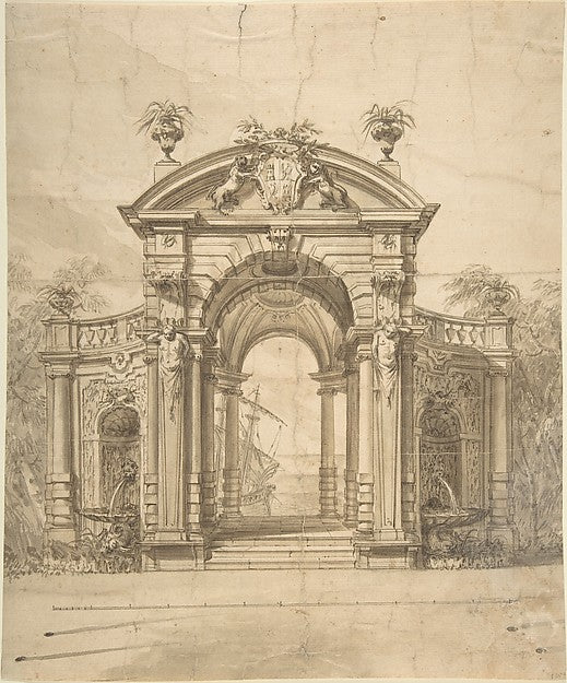 Design for a Stage Set: Triumphal Arch with Fountains in the S,16x12"(A3) Poster