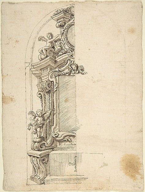 Half design for the decoration of an Altar with Putti. 1700–17,  Poster Print Wall Art