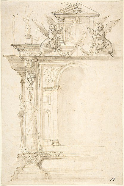 Design for an Altar or Monument with Angels and Other Figures, Poster Print