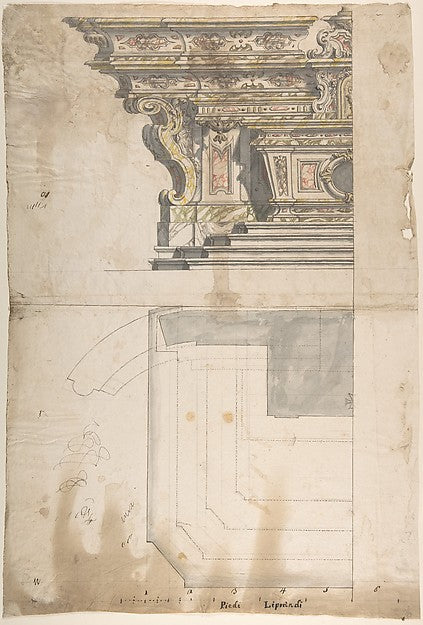 Design for one Half of an Altar -  Elevation and Ground Plan 170,  Poster Print Wall Art