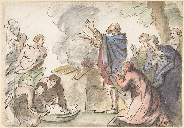 Sacrifice of Noah  18th cent-Anonymous, Italian, first half of,16x12"(A3) Poster