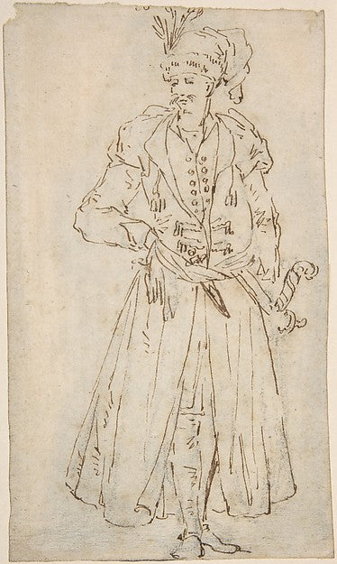 Man in a Long Coat and Turban with a Sword 18th cent-Anonymous,16x12"(A3) Poster
