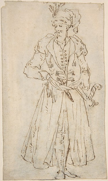 Man in a Long Coat and Turban with a Sword 18th cent-Anonymous,16x12