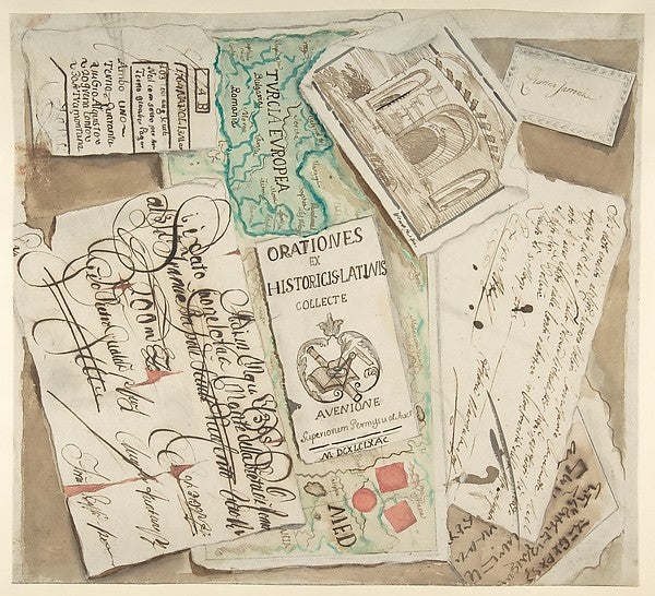Trompe l'Oeil Design Including Bills  Calling Cards  an Etchin,16x12"(A3) Poster